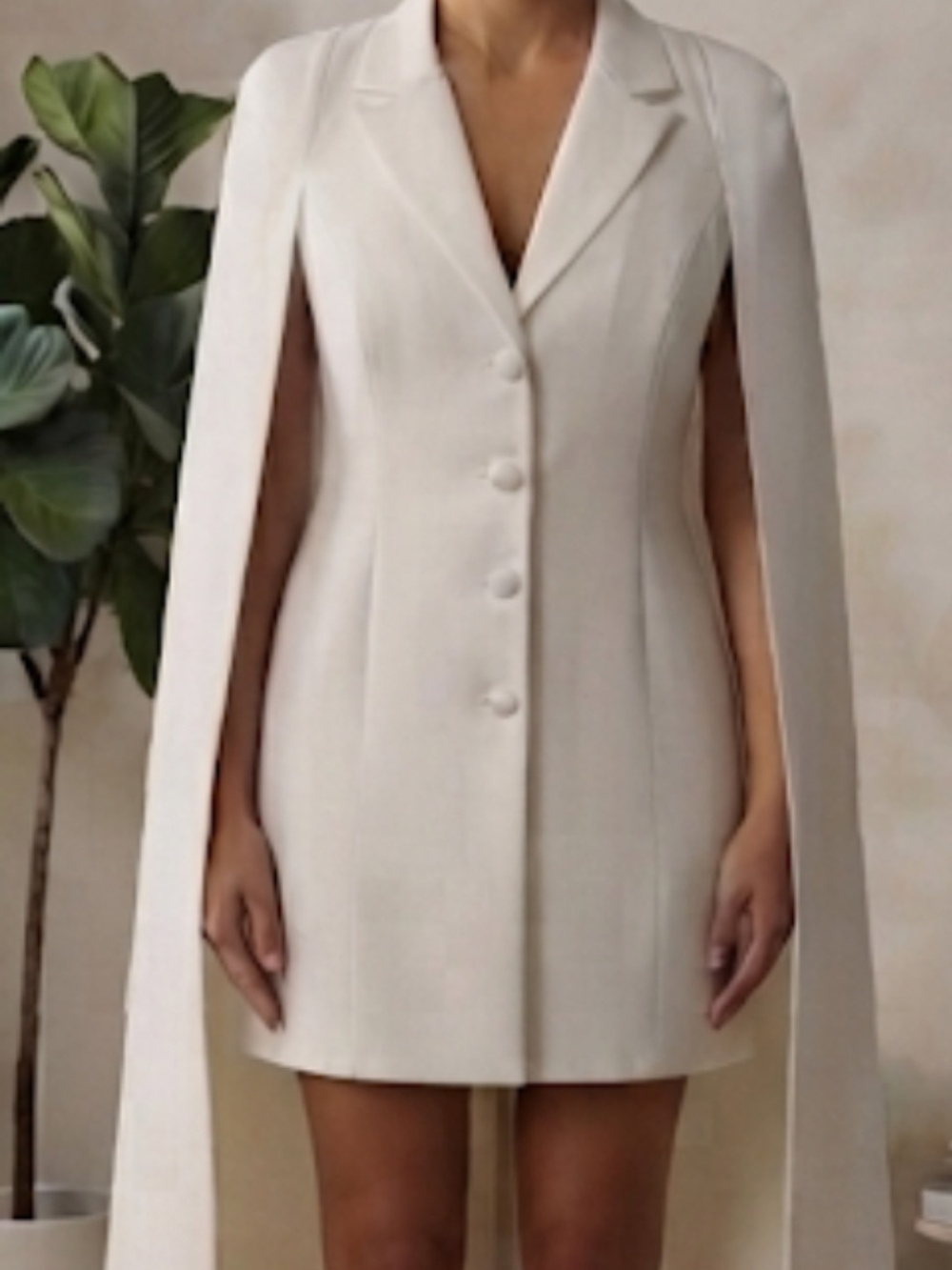 White Cape Blazer Dress Midi Elegant Double-Breasted Long Jacket Dress Size 12-